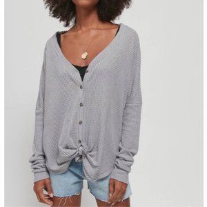 Out from Under Jojo Oversized Thermal Button-Front Top in Light Grey Size Small